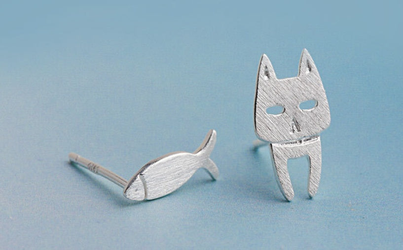 S925 Sterling Silver Stud Earrings Fashion Detachable Cat Fish Pin Studs Cute Comet Silver Earrings - Keep Me Pawsted