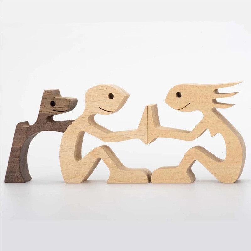DIY Figurine Wood Dog Ornament Sculpture Home Decoration A Man A Dog Wood Sculpture Christmas Gifts Model Decor - Keep Me Pawsted