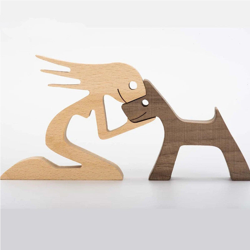 DIY Figurine Wood Dog Ornament Sculpture Home Decoration A Man A Dog Wood Sculpture Christmas Gifts Model Decor - Keep Me Pawsted