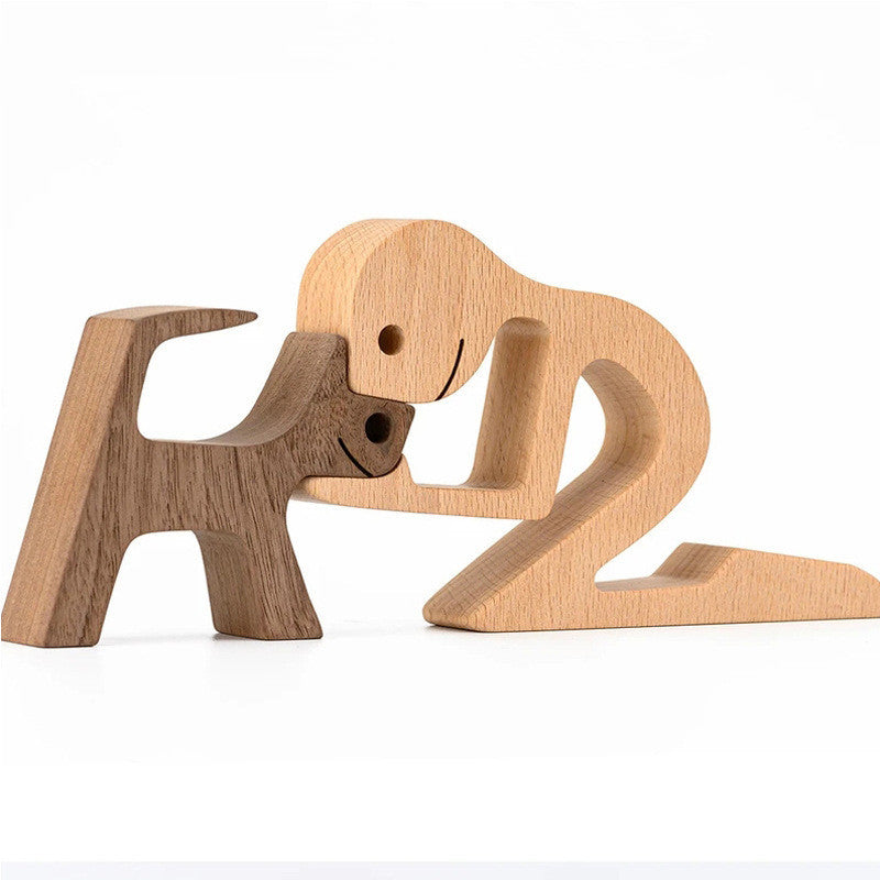 DIY Figurine Wood Dog Ornament Sculpture Home Decoration A Man A Dog Wood Sculpture Christmas Gifts Model Decor - Keep Me Pawsted