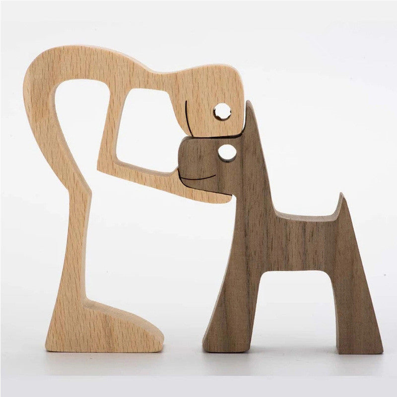 DIY Figurine Wood Dog Ornament Sculpture Home Decoration A Man A Dog Wood Sculpture Christmas Gifts Model Decor - Keep Me Pawsted