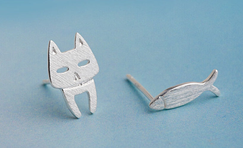 S925 Sterling Silver Stud Earrings Fashion Detachable Cat Fish Pin Studs Cute Comet Silver Earrings - Keep Me Pawsted