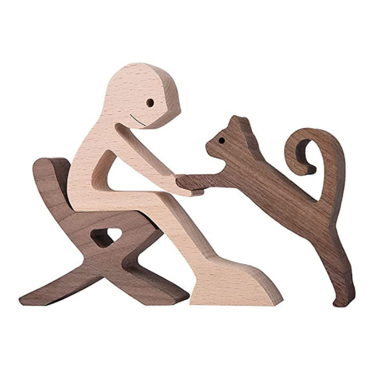DIY Figurine Wood Dog Ornament Sculpture Home Decoration A Man A Dog Wood Sculpture Christmas Gifts Model Decor - Keep Me Pawsted