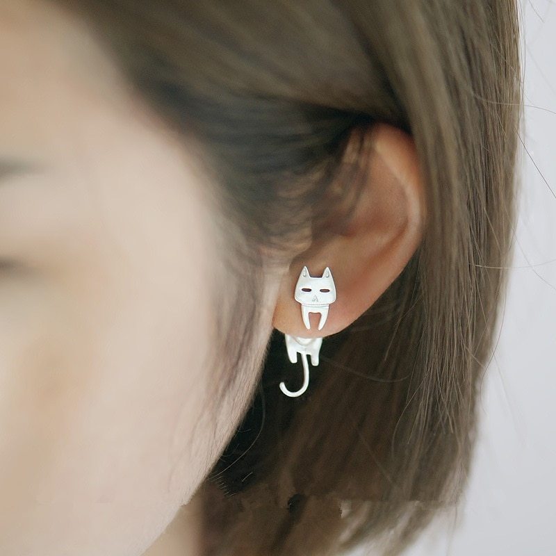 S925 Sterling Silver Stud Earrings Fashion Detachable Cat Fish Pin Studs Cute Comet Silver Earrings - Keep Me Pawsted