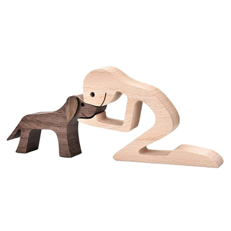 DIY Figurine Wood Dog Ornament Sculpture Home Decoration A Man A Dog Wood Sculpture Christmas Gifts Model Decor - Keep Me Pawsted