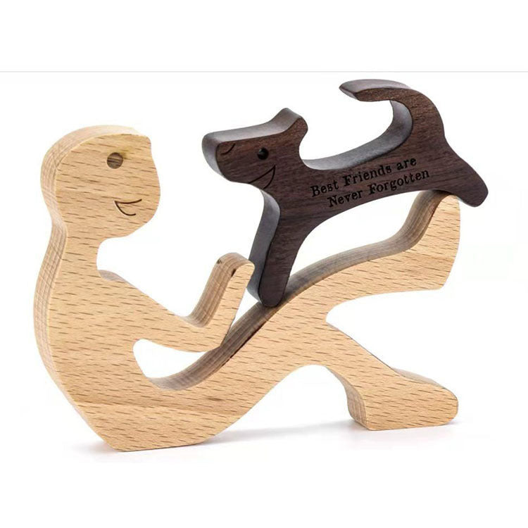 DIY Figurine Wood Dog Ornament Sculpture Home Decoration A Man A Dog Wood Sculpture Christmas Gifts Model Decor - Keep Me Pawsted