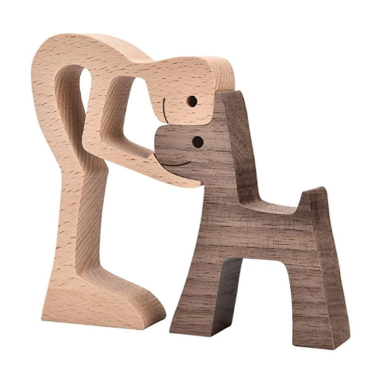 DIY Figurine Wood Dog Ornament Sculpture Home Decoration A Man A Dog Wood Sculpture Christmas Gifts Model Decor - Keep Me Pawsted