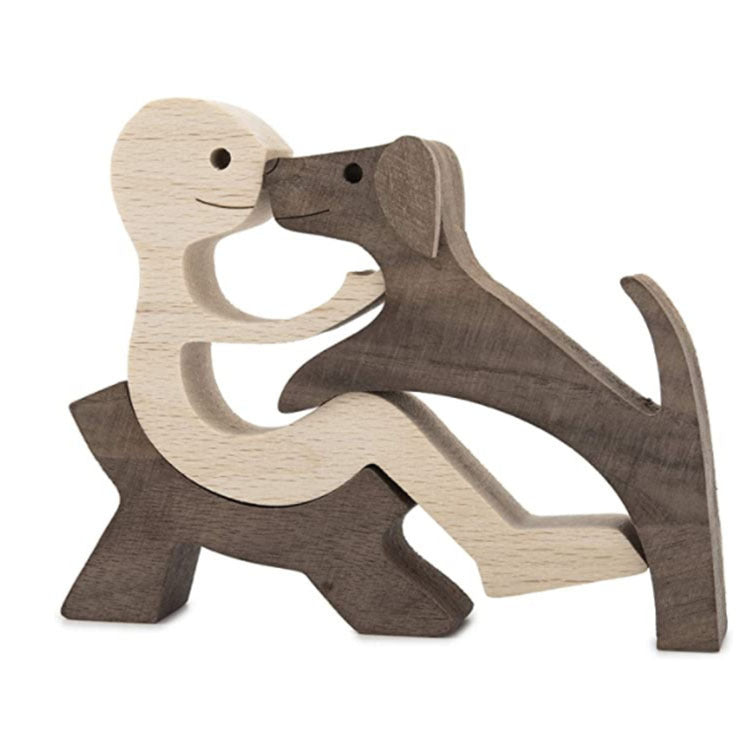 DIY Figurine Wood Dog Ornament Sculpture Home Decoration A Man A Dog Wood Sculpture Christmas Gifts Model Decor - Keep Me Pawsted