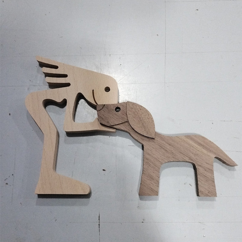 DIY Figurine Wood Dog Ornament Sculpture Home Decoration A Man A Dog Wood Sculpture Christmas Gifts Model Decor - Keep Me Pawsted