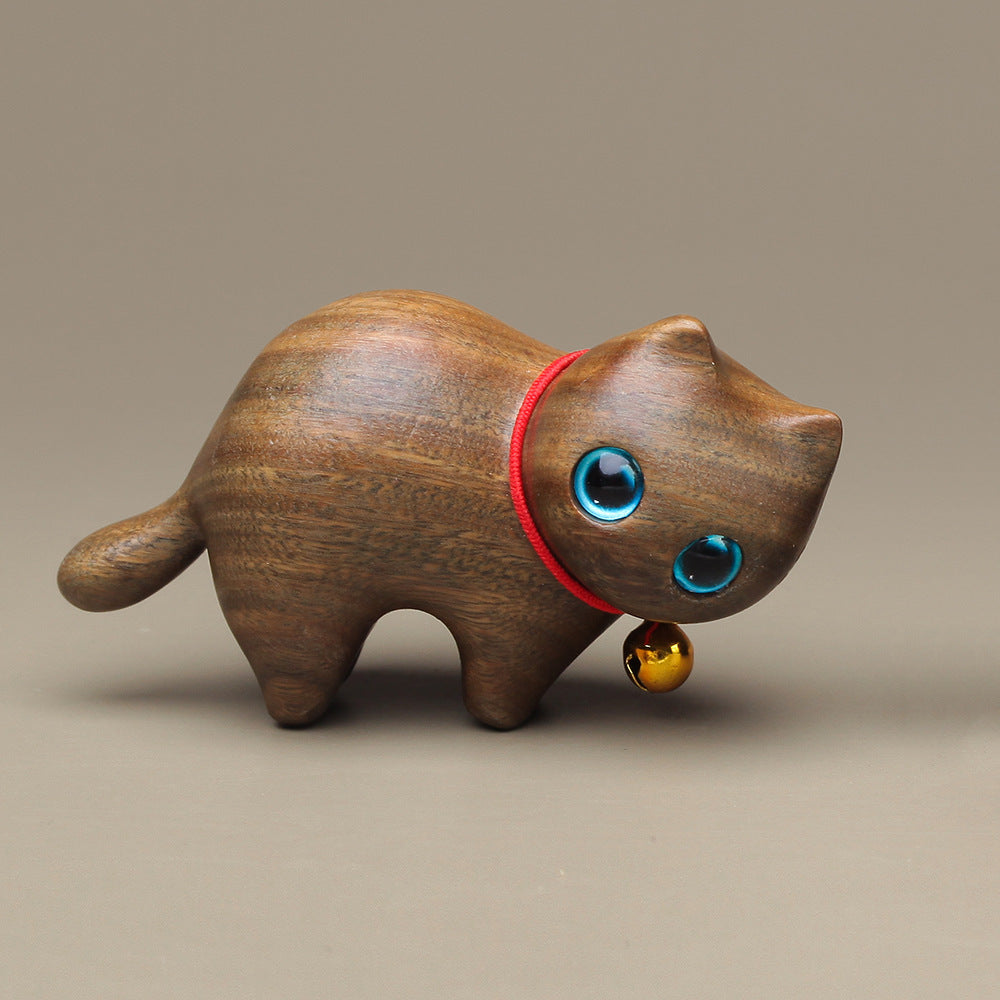 Sandalwood Kitten Ornaments Cute Hippo Mini Wooden Cat Play - Keep Me Pawsted