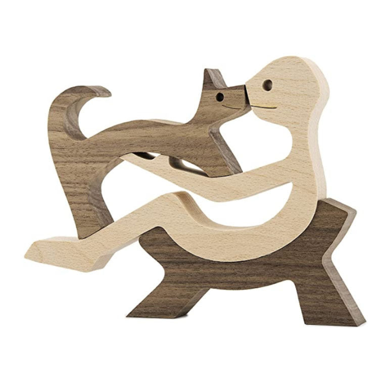 DIY Figurine Wood Dog Ornament Sculpture Home Decoration A Man A Dog Wood Sculpture Christmas Gifts Model Decor - Keep Me Pawsted
