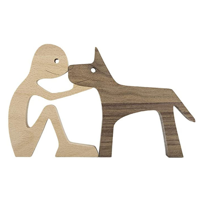 DIY Figurine Wood Dog Ornament Sculpture Home Decoration A Man A Dog Wood Sculpture Christmas Gifts Model Decor - Keep Me Pawsted