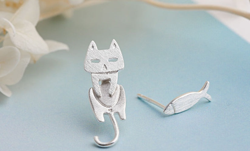 S925 Sterling Silver Stud Earrings Fashion Detachable Cat Fish Pin Studs Cute Comet Silver Earrings - Keep Me Pawsted