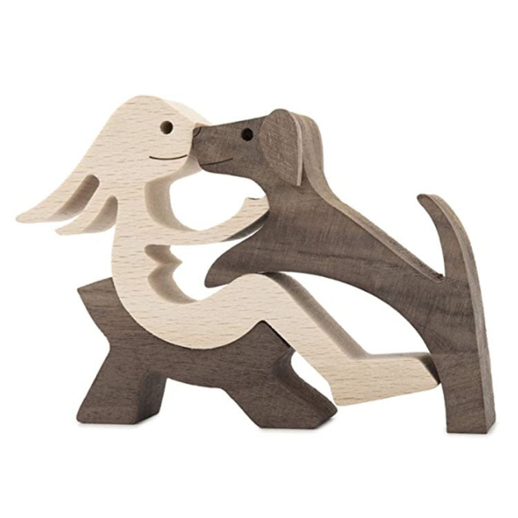 DIY Figurine Wood Dog Ornament Sculpture Home Decoration A Man A Dog Wood Sculpture Christmas Gifts Model Decor - Keep Me Pawsted