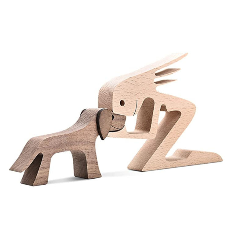 DIY Figurine Wood Dog Ornament Sculpture Home Decoration A Man A Dog Wood Sculpture Christmas Gifts Model Decor - Keep Me Pawsted