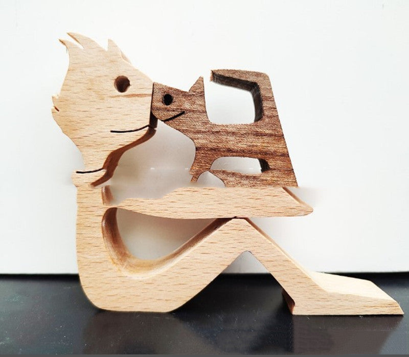 DIY Figurine Wood Dog Ornament Sculpture Home Decoration A Man A Dog Wood Sculpture Christmas Gifts Model Decor - Keep Me Pawsted