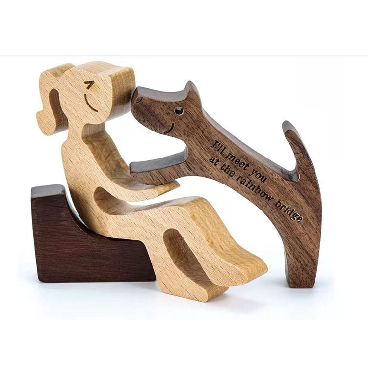 DIY Figurine Wood Dog Ornament Sculpture Home Decoration A Man A Dog Wood Sculpture Christmas Gifts Model Decor - Keep Me Pawsted
