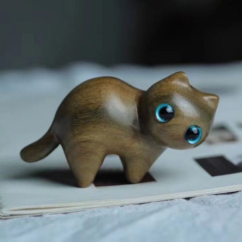 Sandalwood Kitten Ornaments Cute Hippo Mini Wooden Cat Play - Keep Me Pawsted