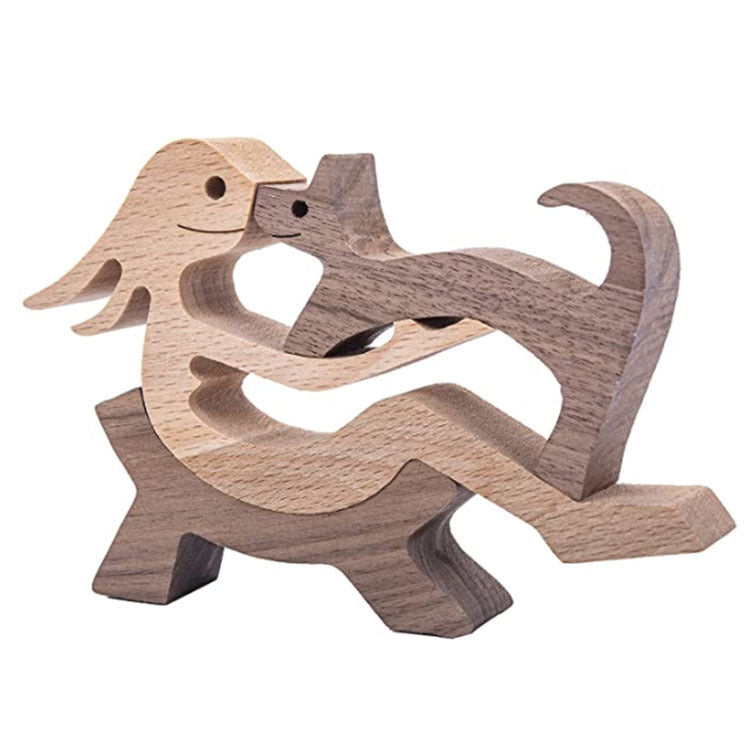 DIY Figurine Wood Dog Ornament Sculpture Home Decoration A Man A Dog Wood Sculpture Christmas Gifts Model Decor - Keep Me Pawsted