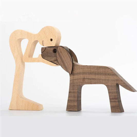 DIY Figurine Wood Dog Ornament Sculpture Home Decoration A Man A Dog Wood Sculpture Christmas Gifts Model Decor - Keep Me Pawsted