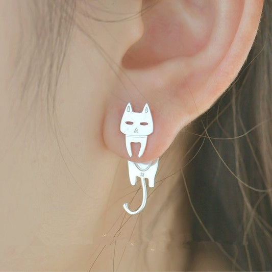 S925 Sterling Silver Stud Earrings Fashion Detachable Cat Fish Pin Studs Cute Comet Silver Earrings - Keep Me Pawsted