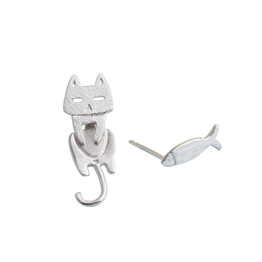 S925 Sterling Silver Stud Earrings Fashion Detachable Cat Fish Pin Studs Cute Comet Silver Earrings - Keep Me Pawsted