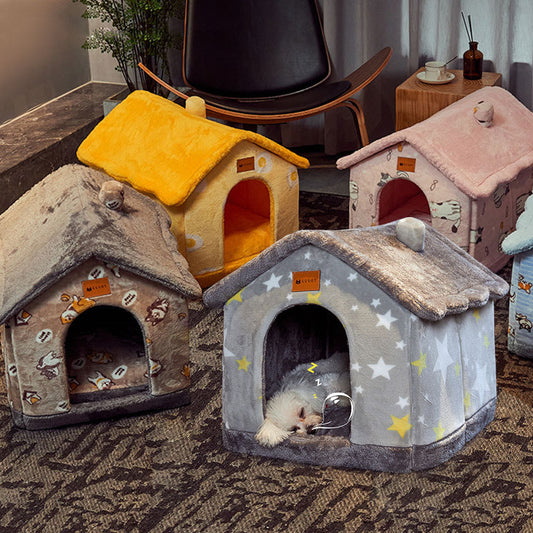 Foldable Dog House Pet Cat Bed Winter Dog Villa Sleep Kennel Removable Nest Warm Enclosed Cave Sofa Pets Supplies - Keep Me Pawsted